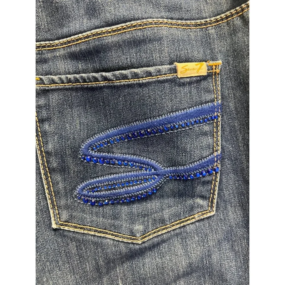 Seven7 Luxe Womens Blue Denim Jeans W/ Rhinestone Back Pockets Size 16 - Picture 5 of 7